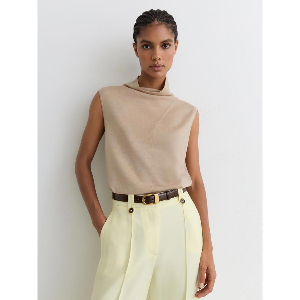 REISS Honey Wool Funnel-Neck Sleeveless Knit Top